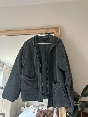 Forever 21 Quilted Hooded Jacket in Slate Gray